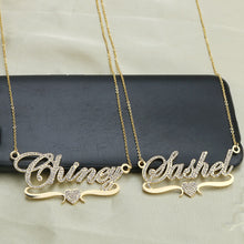 Load image into Gallery viewer, HMU Ladies CZ Heart Bar Necklace