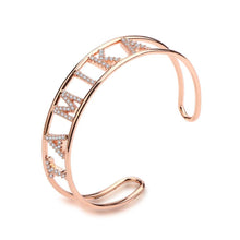 Load image into Gallery viewer, Custom Name Cuff Bracelet | Personalized Gold, Silver, or Rose Gold Plated Bangle with CZ Stones | Adjustable Statement Bracelet Gift for Her