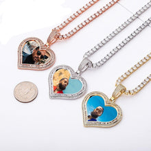Load image into Gallery viewer, Custom Photo Pendant Heart-shaped Medal Pendant Necklace Iced Cubic Zirconia Pendant Hip Hop Fashion Jewelry
