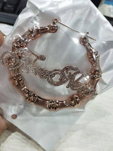Load image into Gallery viewer, 18k Personalized CZ Bamboo Hoop Earrings