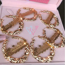 Load image into Gallery viewer, Bamboo Hoop XOXO Earrings Personalized Name Earring 3D Bamboo Earring
