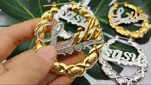 Load image into Gallery viewer, Bamboo Hoop XOXO Earrings Personalized Name Earring 3D Bamboo Earring