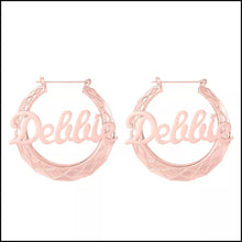 Load image into Gallery viewer, Personalized Bamboo Hoop Style Name Earrings