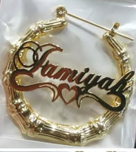 Load image into Gallery viewer, Bamboo Name Earrings with Heart