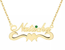 Load image into Gallery viewer, Heart Bar Personalized Necklace with Birthstone