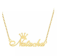 Load image into Gallery viewer, Personalized Link Chain Necklace with Gold Plated Name with Crown Necklace
