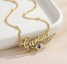 Load image into Gallery viewer, 18K Personalized Memorial Pendant With Angel Wings & Projection Photo Necklace