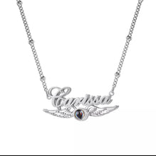 Load image into Gallery viewer, 18K Personalized Memorial Pendant With Angel Wings & Projection Photo Necklace