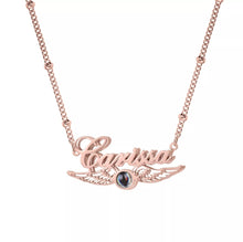 Load image into Gallery viewer, 18K Personalized Memorial Pendant With Angel Wings & Projection Photo Necklace
