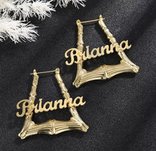 Load image into Gallery viewer, Trapeze Design Gold Plated Personalized Name Earrings
