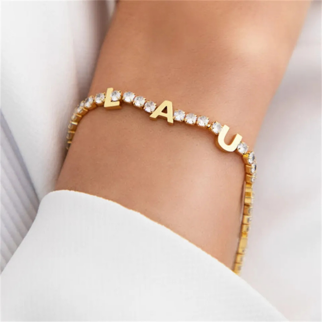 Cubic Zirconia Tennis Personalized 18k Gold Plated Bracelet