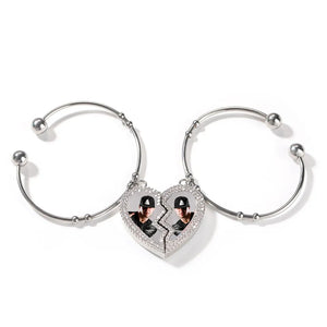 Broken Heart Cuff Personalized Photo Bracelet AAA Zircon