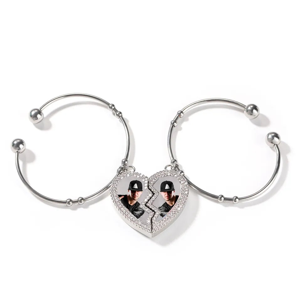 Broken Heart Cuff Personalized Photo Bracelet AAA Zircon