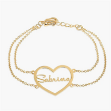 Load image into Gallery viewer, 18k Gold Plated Stainless Steel Double Layered Chain Heart Pendant Personalized Earrings - Custom Name Jewelry for Women

