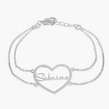 Load image into Gallery viewer, 18k Gold Plated Stainless Steel Double Layered Chain Heart Pendant Personalized Earrings - Custom Name Jewelry for Women
