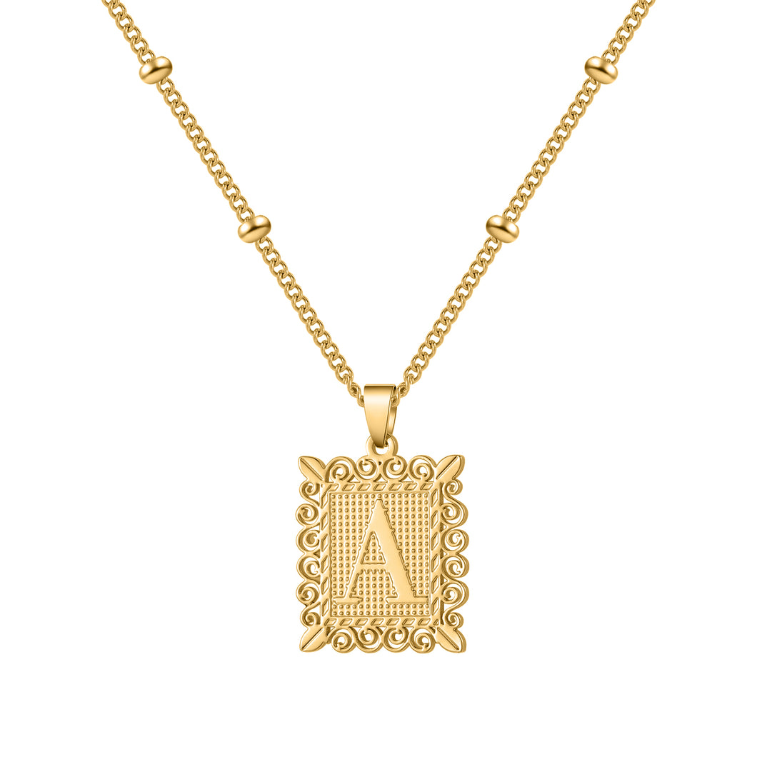 Initial Square A-Z 18k Gold Pendant Necklace