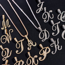 Load image into Gallery viewer, HMU Ladies Iced Out CZ Tennis Chain with Cursive Letter A-Z Pendant
