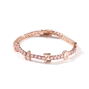 Cubic Zirconia Tennis Personalized 18k Gold Plated Bracelet