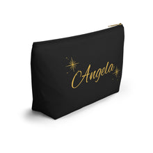 Load image into Gallery viewer, Personalized Black &amp; Gold Makeup Bag — Name Script Accessory Pouch
