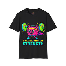Load image into Gallery viewer, Black t-shirt with colorful graphic and 'Building Mental Strength' text on a white background
