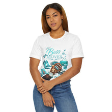 Load image into Gallery viewer, Woman wearing a white t-shirt with graphic design and text on a white background
