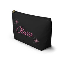 Load image into Gallery viewer, Personalized Black &amp; Pink Makeup Bag — Personalized Script Accessory Pouch
