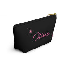 Load image into Gallery viewer, Personalized Black &amp; Pink Makeup Bag — Personalized Script Accessory Pouch
