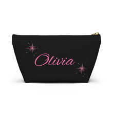 Load image into Gallery viewer, Personalized Black &amp; Pink Makeup Bag — Personalized Script Accessory Pouch
