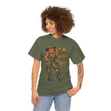 Load image into Gallery viewer, Camo Girl Graphic Tee – "Confidence Looks Good On Every Woman" Military Pinup T-Shirt
