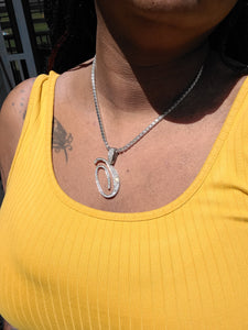 HMU Ladies Iced Out CZ Tennis Chain with Cursive Letter A-Z Pendant