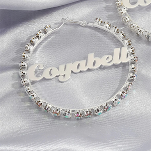 Colorful Zircon Personalized Hoop Name Earrings