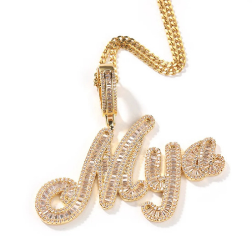 HMU Ladies Miami Style AAA CZ Brush Stroke Custom Name/Number Necklace Large Letters