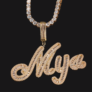 HMU Ladies Miami Style AAA CZ Brush Stroke Custom Name/Number Necklace Large Letters