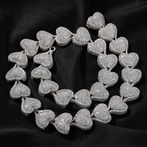 HMU Ladies Cubic Zirconia Micro Paved Heavy Heart Necklace