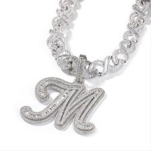 HMU Ladies Infiniti CZ A-Z Cursive Large Initial Letter Pendant Necklace