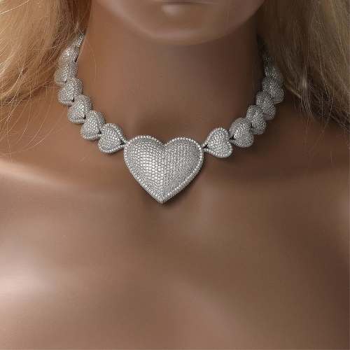 HMU Ladies Exquisite Design CZ Micro Paved Heavy Heart Necklace