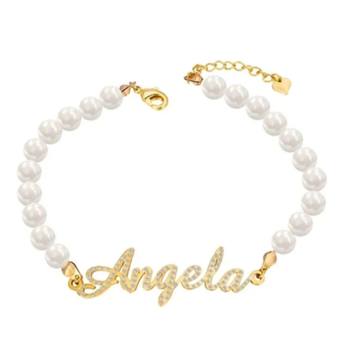 Personalized Pearl Bracelet with Nameplate