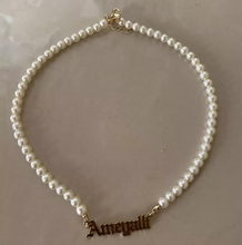 Load image into Gallery viewer, Personalized Pearl Necklace Gold Pendant Name Necklace
