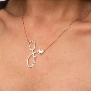 18k Gold Plated Personalized Healthcare Heroes Stethoscope Pendant Necklace