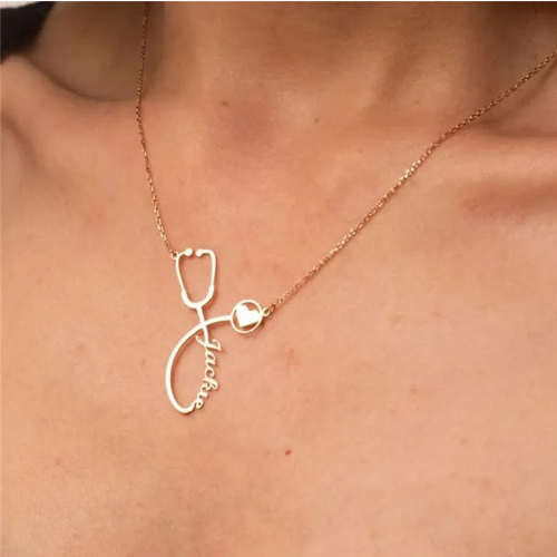 18k Gold Plated Personalized Healthcare Heroes Stethoscope Pendant Necklace