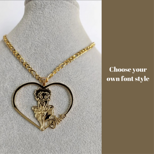 Personalized Custom Made Heart Pendant Betty Boop Necklace