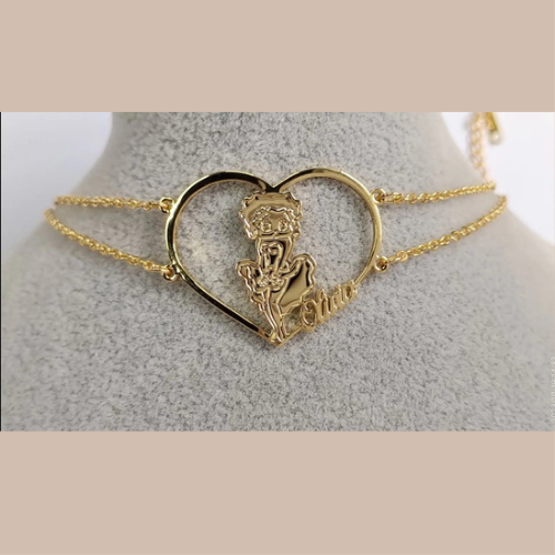 Iconic Betty Boop Double Layered Personalized Heart Pendant Bracelet