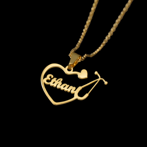 18k Gold Plated Personalized Nurse/Doctor Heart Stethoscope Pendant Necklace