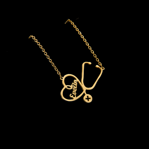 18k Gold Plated Personalized Nurse/Doctor Heart Stethoscope Pendant Necklace