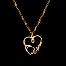 Load image into Gallery viewer, 18k Gold Plated Personalized Nurse/Doctor Heart Stethoscope Birthstone Pendant Necklace
