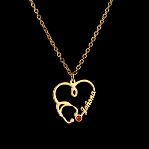 18k Gold Plated Personalized Nurse/Doctor Heart Stethoscope Birthstone Pendant Necklace