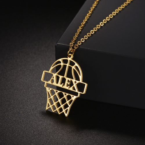 18k Gold Plated Basketball & Net Personalized Pendant Necklace