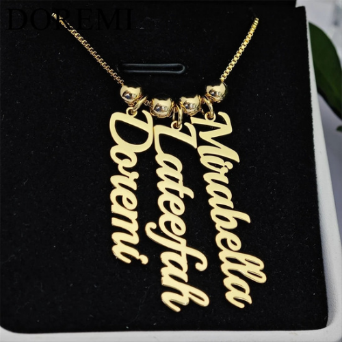 18k Real Gold Plated Multi-Names Beaded Pendant Personalized Necklace