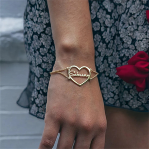 18k Gold Plated Stainless Steel Double Layered Chain Heart Pendant Personalized Earrings - Custom Name Jewelry for Women