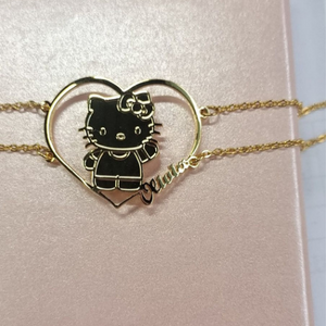 Hello Kitty Double Layered Personalized Heart Pendant Bracelet
